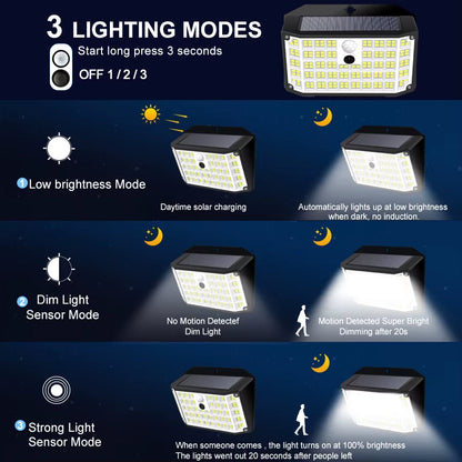 Solar Outdoor Lights 176 LED Solar Powered Motion Sensor Flood Lights IP65 Waterproof 3 Modes Wall Lamp for outside Porch Yard